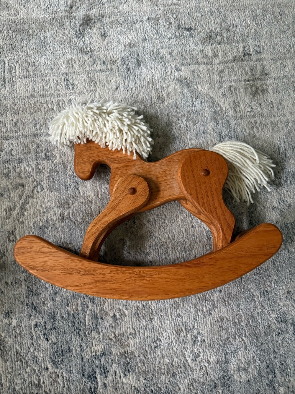 Vintage Wood Toy Rocking Horse Yarn Mane Rustic Farmhouse Nursery Child Decor - Picture 11 of 15
